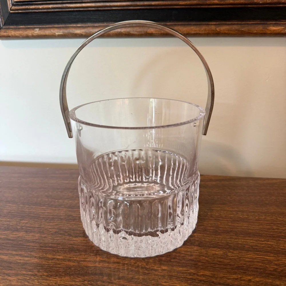 Vintage Kosta Boda Swedish Lead Crystal Ice Bucket With Metal Handle MCM Barware